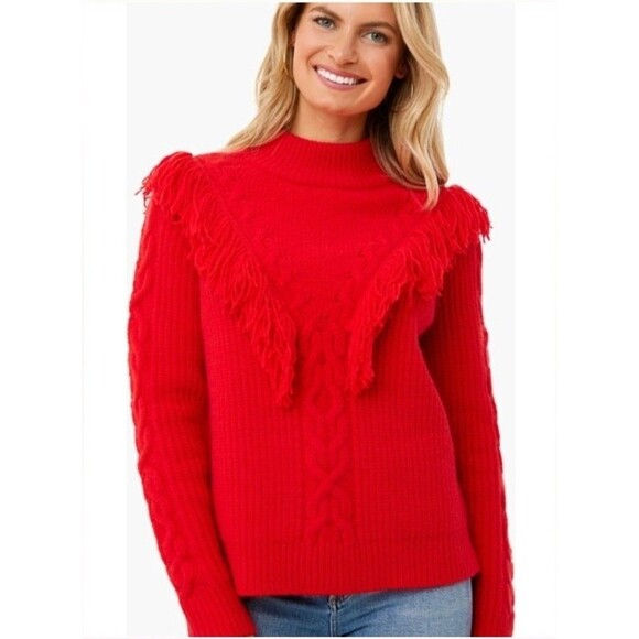 Tuckernuck M Red Caswell Fringe Mockneck Wool Blend Sweater - Picture 1 of 8